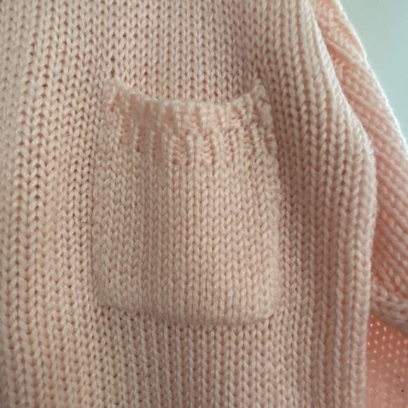 Vintage Croquet Club Sweater Womens Light Pink Pullover Mock Neck Pocket 80s - Picture 2 of 7